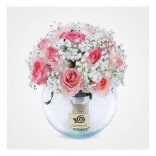 Saba Roses and Gypsophilas Flower Vase